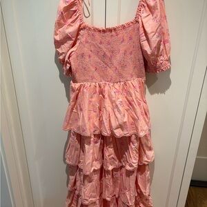 LoveShackFancy Peach and Pink Floral Dress